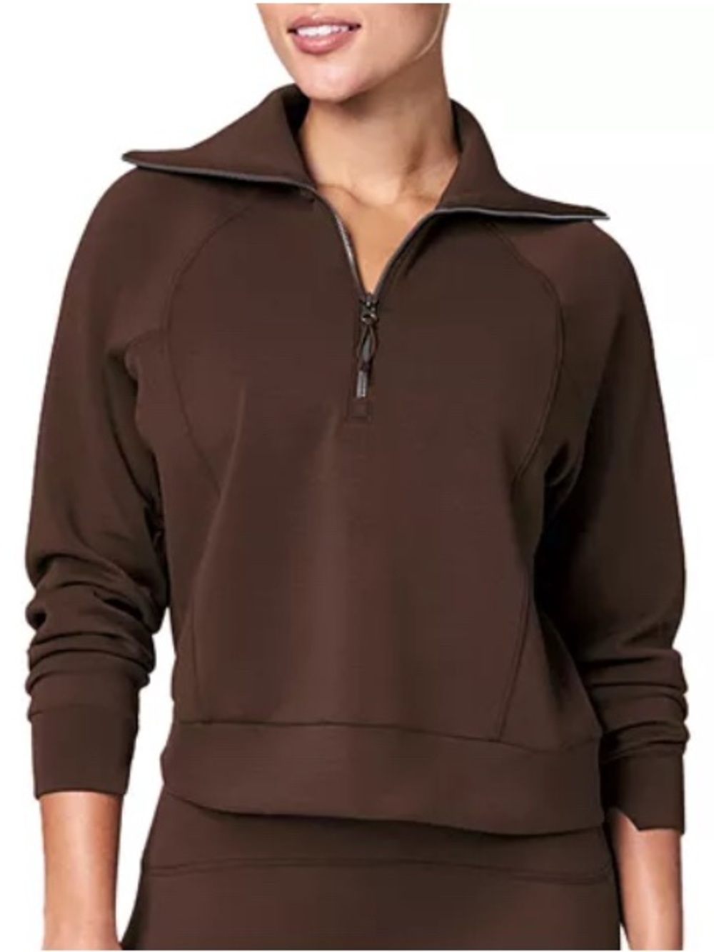 SPANX AirEssentials Dark Brown Zip-Neck Pullover Top
